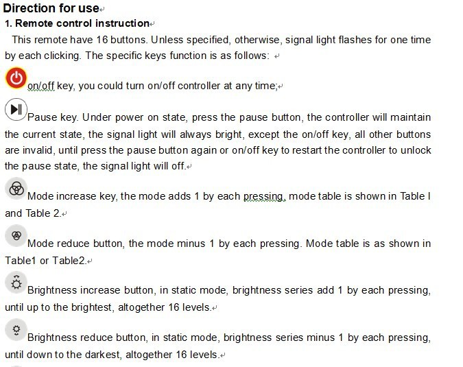 RF104 led controller instruction